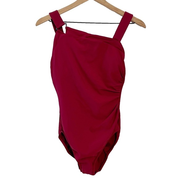 Aqua Green Asymmetrical Shoulder One Piece Swimsuit Women’s Sz Small Wine NEW - Picture 2 of 8